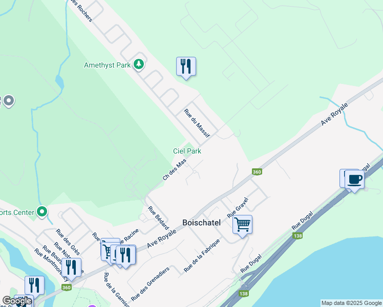 map of restaurants, bars, coffee shops, grocery stores, and more near 226 Chemin des Mas in Boischatel