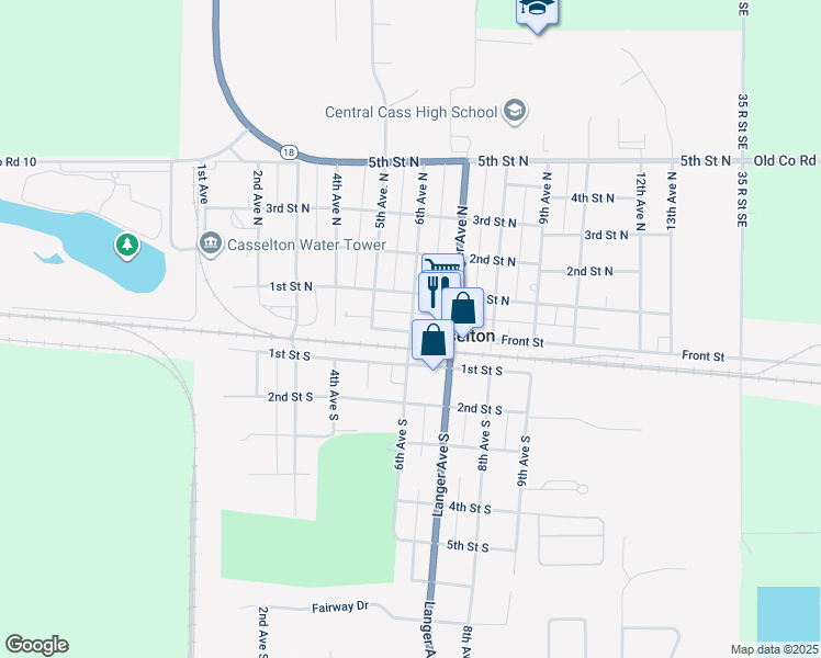 map of restaurants, bars, coffee shops, grocery stores, and more near 424 Front St in Casselton