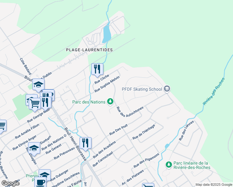 map of restaurants, bars, coffee shops, grocery stores, and more near 231 Rue des Autochtones in Québec