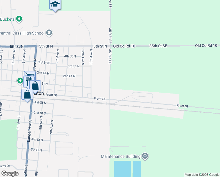 map of restaurants, bars, coffee shops, grocery stores, and more near 156th Avenue Southeast in Casselton