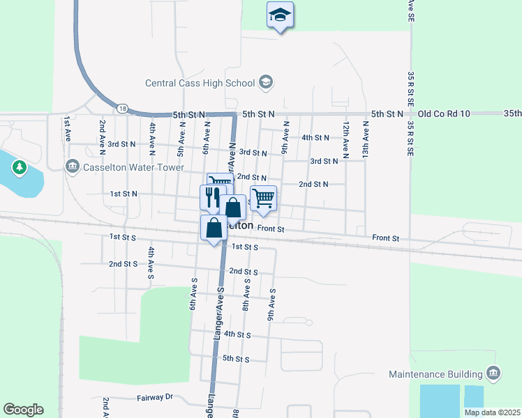 map of restaurants, bars, coffee shops, grocery stores, and more near 830 Front Street in Casselton
