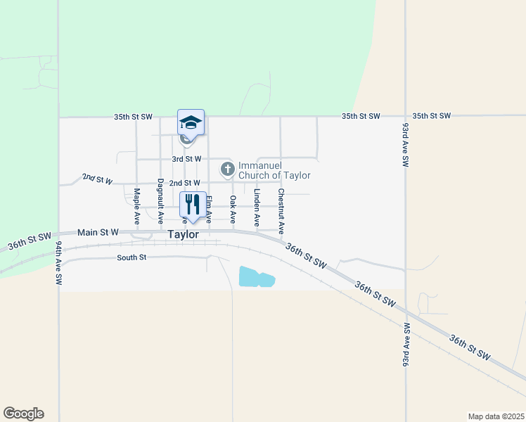 map of restaurants, bars, coffee shops, grocery stores, and more near 109-113 1st Street East in Taylor