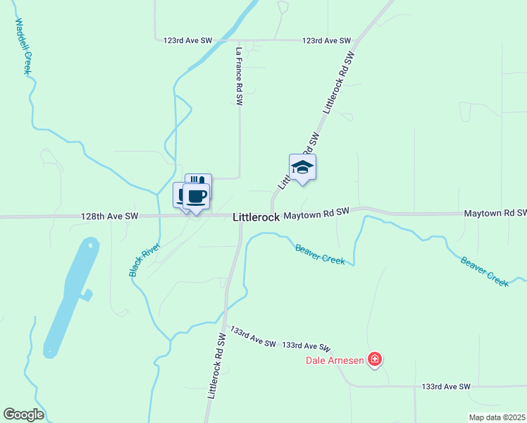 map of restaurants, bars, coffee shops, grocery stores, and more near in Littlerock