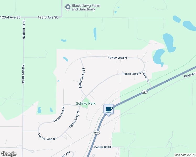 map of restaurants, bars, coffee shops, grocery stores, and more near 814 Tipsoo Loop North in Rainier