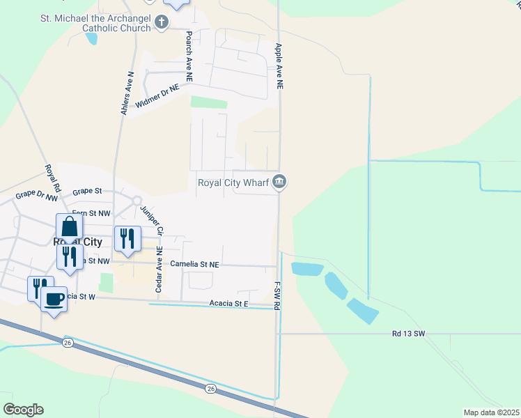 map of restaurants, bars, coffee shops, grocery stores, and more near 400 Apple Avenue Northeast in Royal City