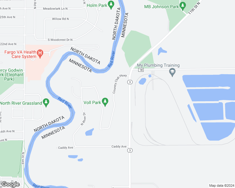 map of restaurants, bars, coffee shops, grocery stores, and more near 2518 Country Club Parkway in Moorhead