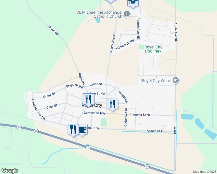 map of restaurants, bars, coffee shops, grocery stores, and more near 400 Juniper Circle in Royal City