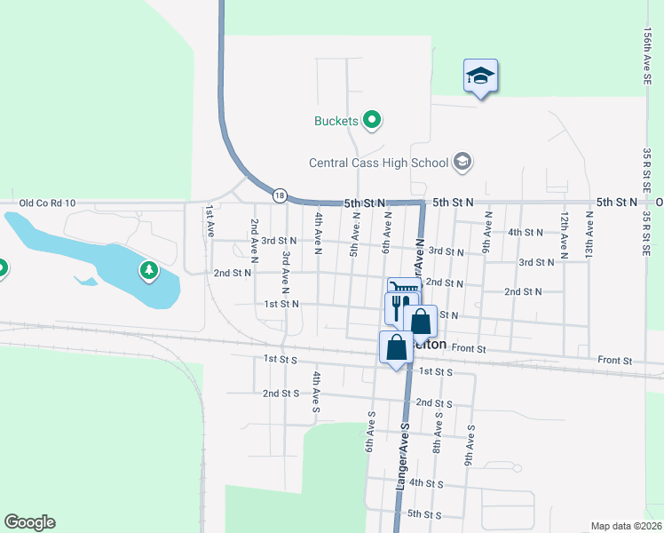 map of restaurants, bars, coffee shops, grocery stores, and more near 468-498 2nd Street North in Casselton