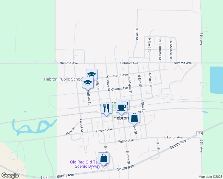 map of restaurants, bars, coffee shops, grocery stores, and more near 624 Church Avenue in Hebron