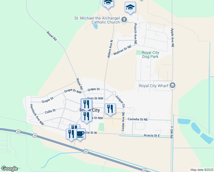 map of restaurants, bars, coffee shops, grocery stores, and more near 400 Juniper Circle in Royal City