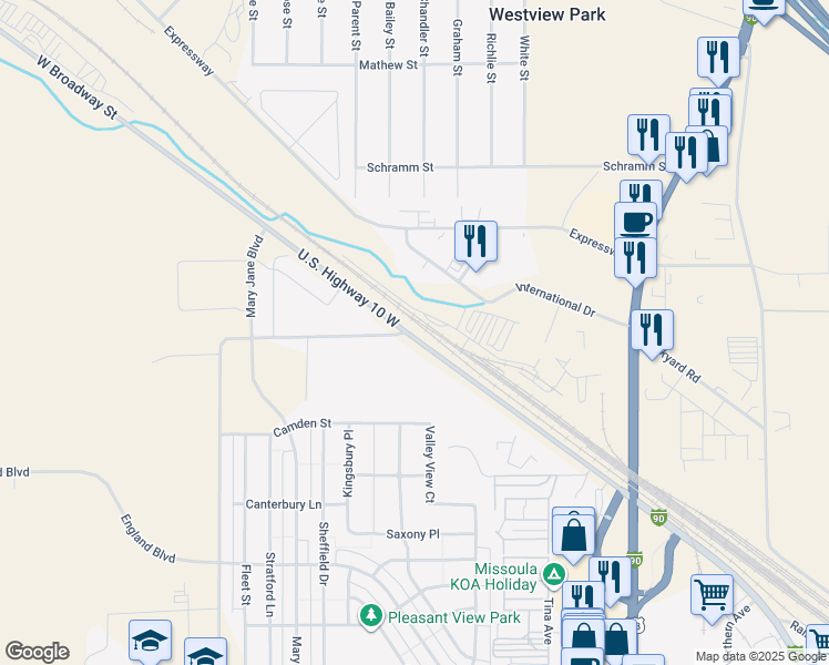 map of restaurants, bars, coffee shops, grocery stores, and more near 4064 West Broadway Street in Missoula