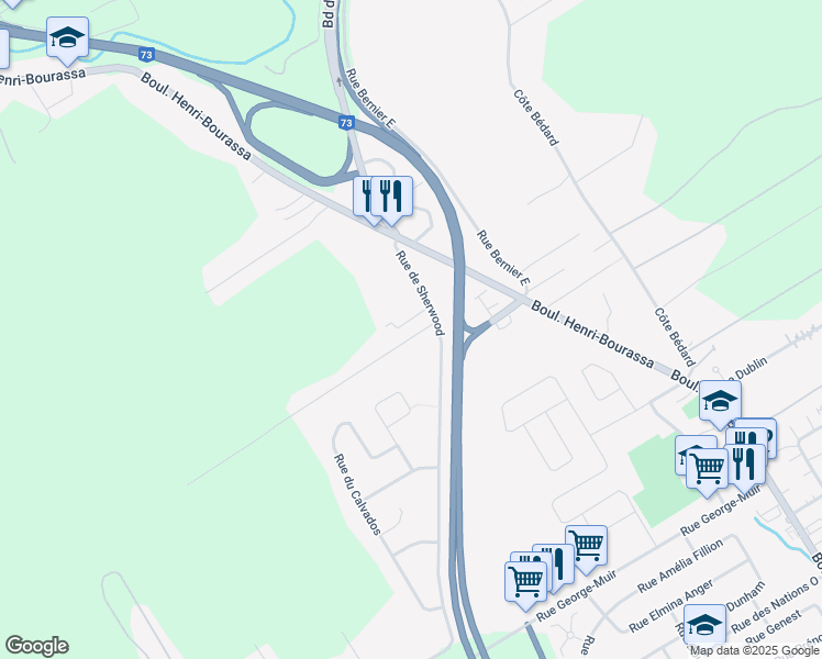 map of restaurants, bars, coffee shops, grocery stores, and more near 20 Rue Dorval in Ville de Québec