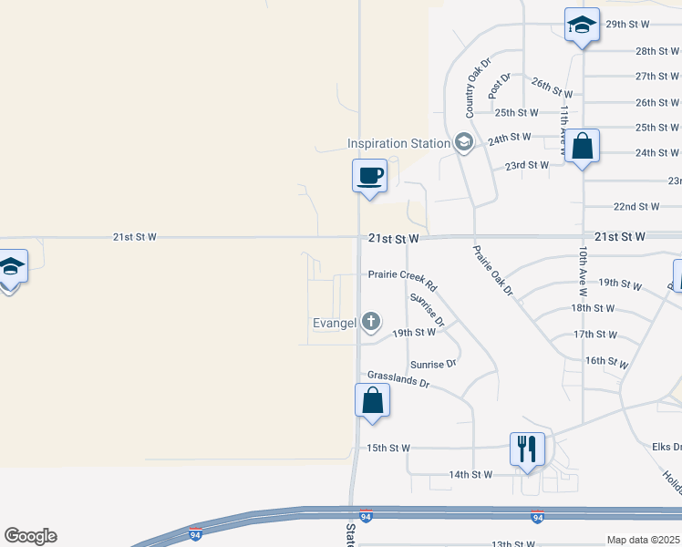 map of restaurants, bars, coffee shops, grocery stores, and more near 2001 Sierra Commons Road in Dickinson