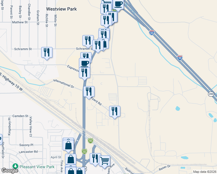 map of restaurants, bars, coffee shops, grocery stores, and more near 3665 Grant Creek Road in Missoula