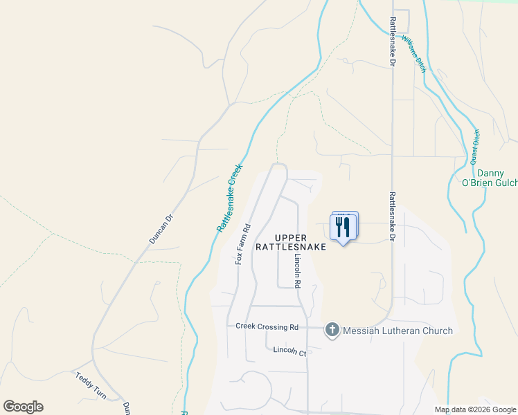 map of restaurants, bars, coffee shops, grocery stores, and more near 4300 Fox Farm Road in Missoula