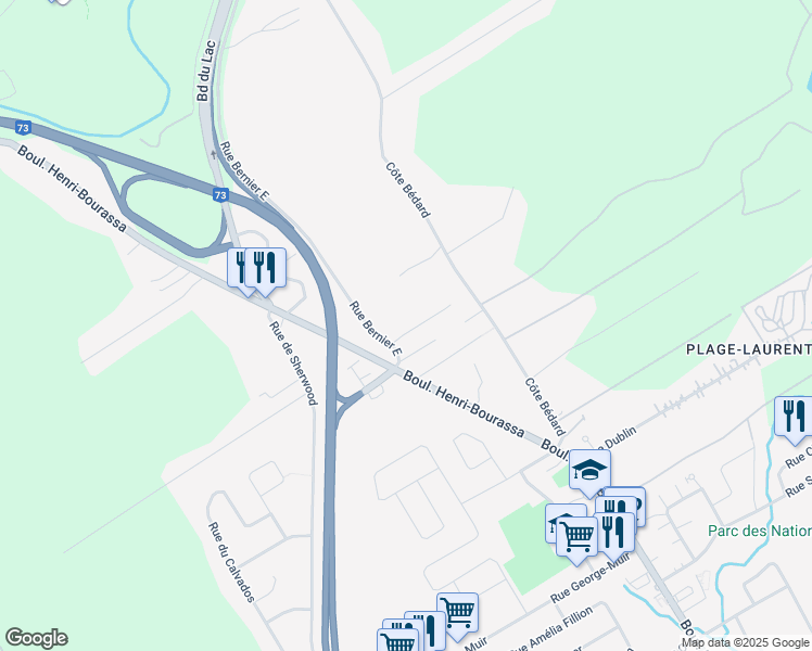 map of restaurants, bars, coffee shops, grocery stores, and more near 13 Rue Sigouin in Québec