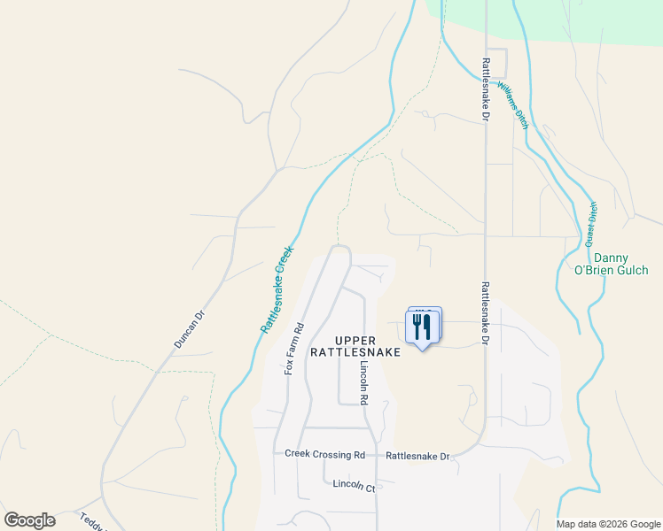 map of restaurants, bars, coffee shops, grocery stores, and more near 4501 Fox Farm Rd in Missoula