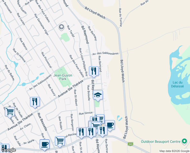 map of restaurants, bars, coffee shops, grocery stores, and more near 880 Avenue Sainte Thérèse in Ville de Québec