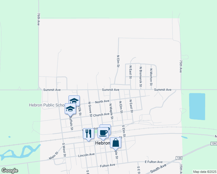 map of restaurants, bars, coffee shops, grocery stores, and more near 475-599 North Maple Street in Hebron