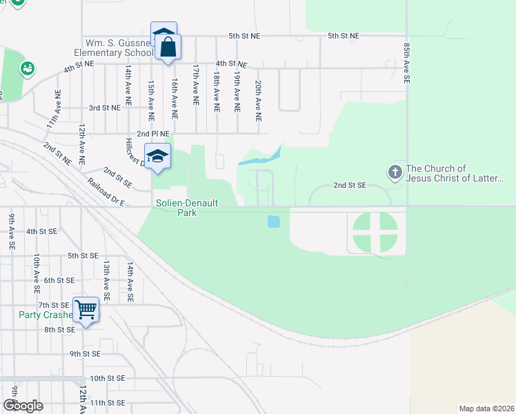 map of restaurants, bars, coffee shops, grocery stores, and more near 2001 3rd Street Southeast in Jamestown