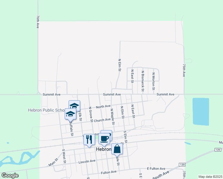 map of restaurants, bars, coffee shops, grocery stores, and more near 475 North Maple Street in Hebron