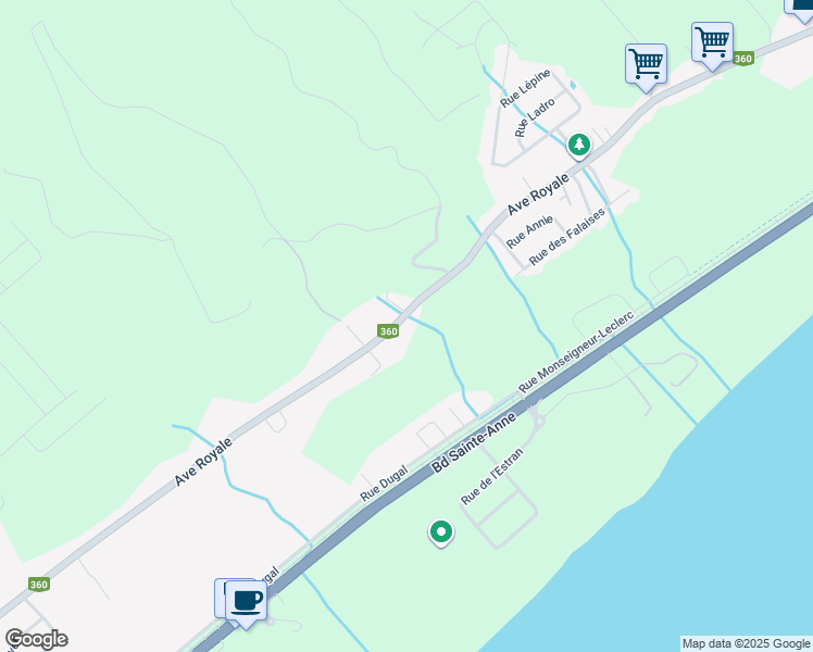 map of restaurants, bars, coffee shops, grocery stores, and more near 5680 Avenue Royale in Boischatel