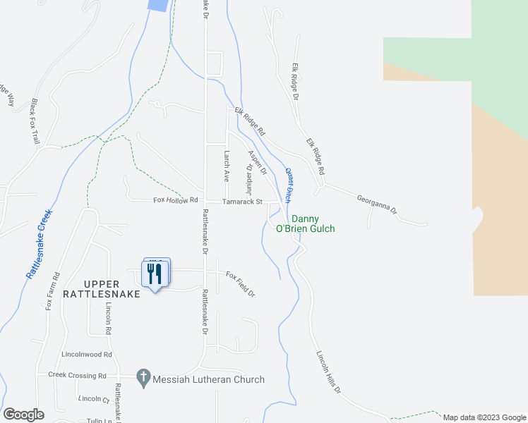 map of restaurants, bars, coffee shops, grocery stores, and more near 2319 Quaking Aspen Lane in Missoula