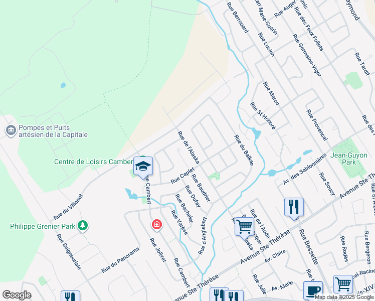 map of restaurants, bars, coffee shops, grocery stores, and more near 258 Rue de l'Alaska in Québec