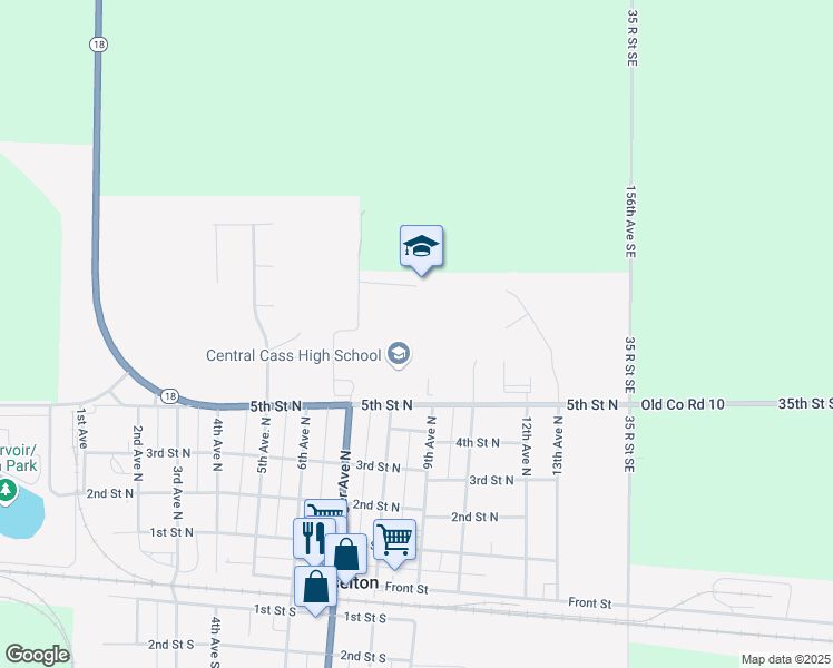 map of restaurants, bars, coffee shops, grocery stores, and more near 802 5th Street North in Casselton