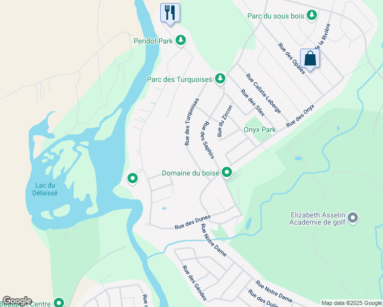 map of restaurants, bars, coffee shops, grocery stores, and more near 130 Rue des Turquoises in Boischatel