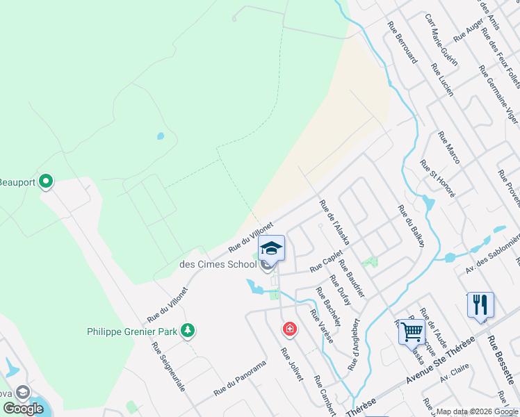 map of restaurants, bars, coffee shops, grocery stores, and more near 206 Rue du Villonet in Québec
