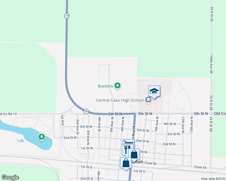 map of restaurants, bars, coffee shops, grocery stores, and more near 677 5th Avenue North in Casselton