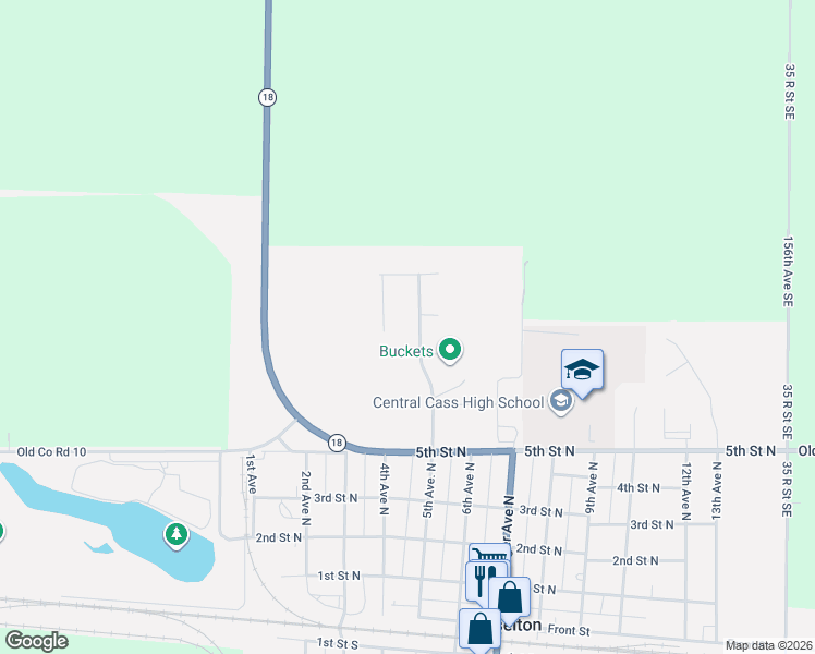 map of restaurants, bars, coffee shops, grocery stores, and more near 585 5th Avenue North in Casselton