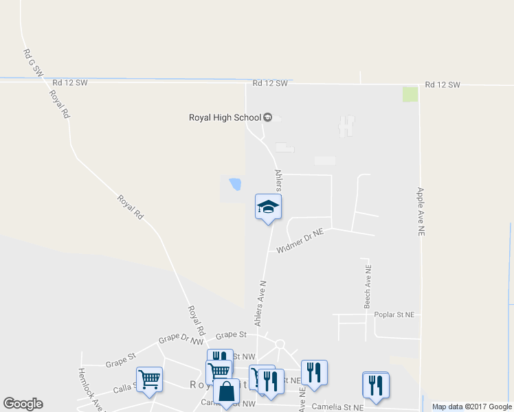 map of restaurants, bars, coffee shops, grocery stores, and more near 720 Ahlers Avenue North in Royal City