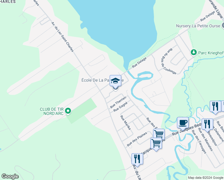 map of restaurants, bars, coffee shops, grocery stores, and more near 479 Rue des Couventines in Québec