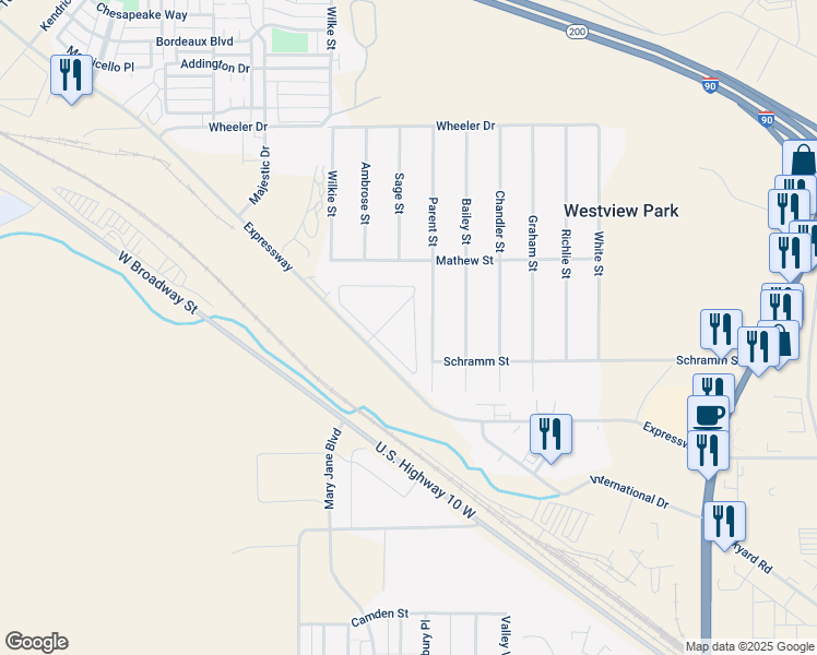 map of restaurants, bars, coffee shops, grocery stores, and more near 4242 Expressway in Missoula