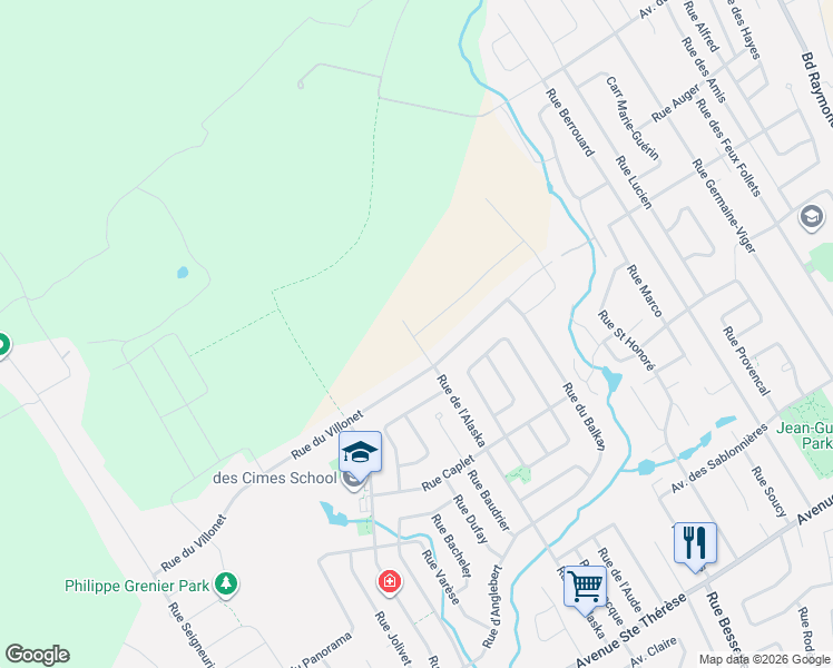 map of restaurants, bars, coffee shops, grocery stores, and more near 5722 Rue des Premières-Nations in Québec
