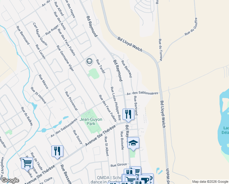 map of restaurants, bars, coffee shops, grocery stores, and more near 182 D Rue Louis-Philippe-Roy in Québec