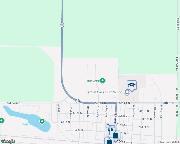 map of restaurants, bars, coffee shops, grocery stores, and more near 3rd Avenue Northwest in Casselton