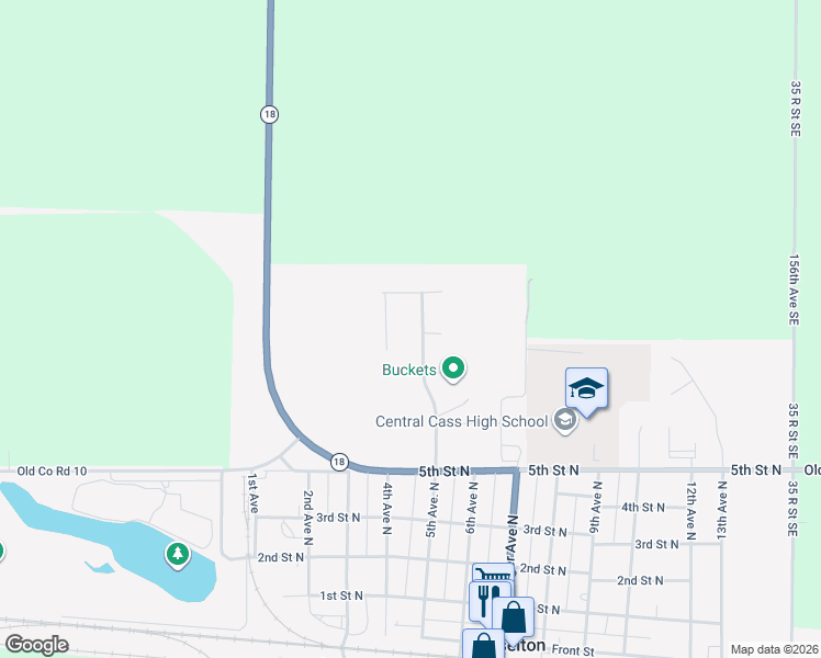 map of restaurants, bars, coffee shops, grocery stores, and more near 3rd Avenue Northwest in Casselton