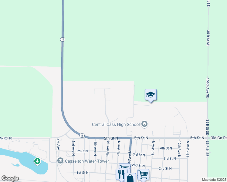 map of restaurants, bars, coffee shops, grocery stores, and more near Unnamed Road in Casselton