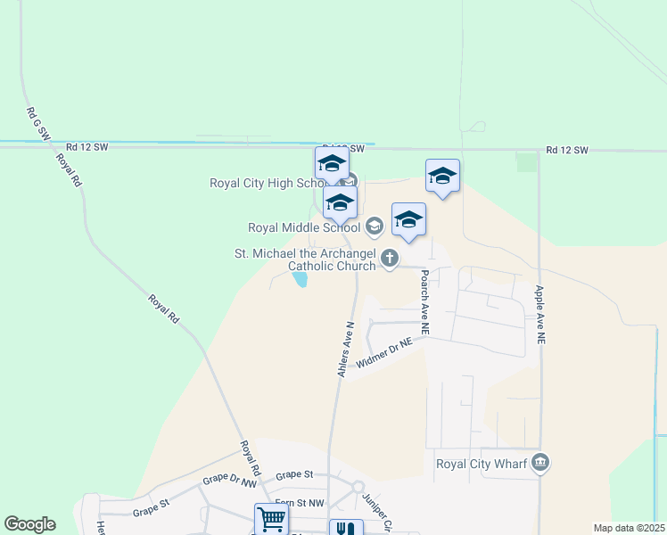 map of restaurants, bars, coffee shops, grocery stores, and more near 720 Ahlers Avenue North in Royal City