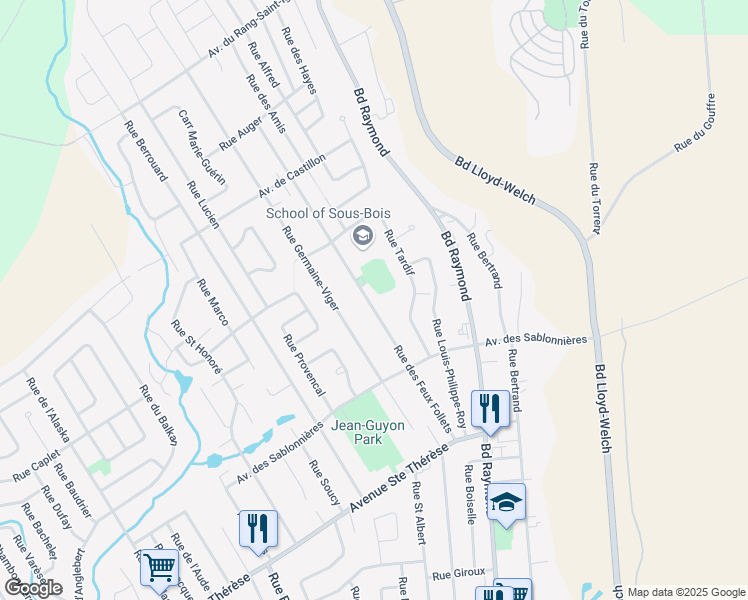 map of restaurants, bars, coffee shops, grocery stores, and more near 135 Rue des Feux Follets in Québec City