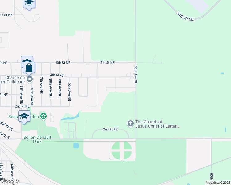 map of restaurants, bars, coffee shops, grocery stores, and more near 201 25th Avenue Northeast in Jamestown