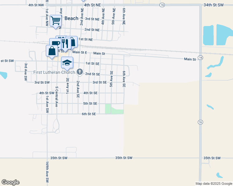 map of restaurants, bars, coffee shops, grocery stores, and more near 542 4th Street Southeast in Beach
