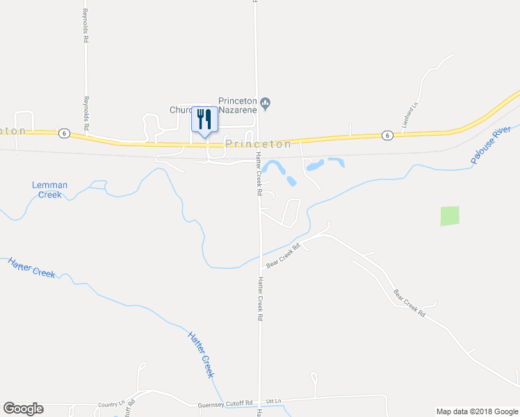 map of restaurants, bars, coffee shops, grocery stores, and more near Hatter Creek Road in Princeton