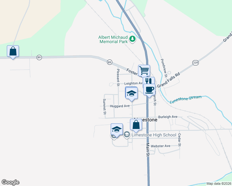 map of restaurants, bars, coffee shops, grocery stores, and more near 37 Pleasant Street in Limestone