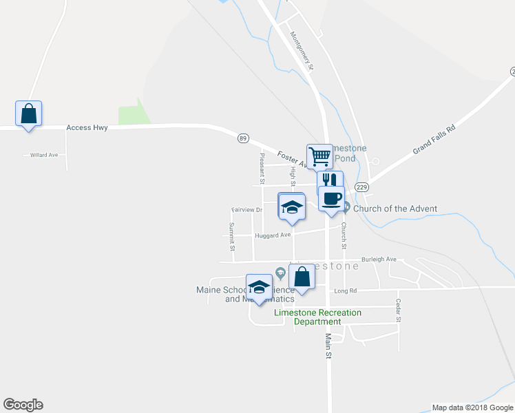 map of restaurants, bars, coffee shops, grocery stores, and more near 37 Pleasant Street in Limestone