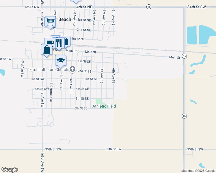 map of restaurants, bars, coffee shops, grocery stores, and more near 542-598 4th Street Southeast in Beach