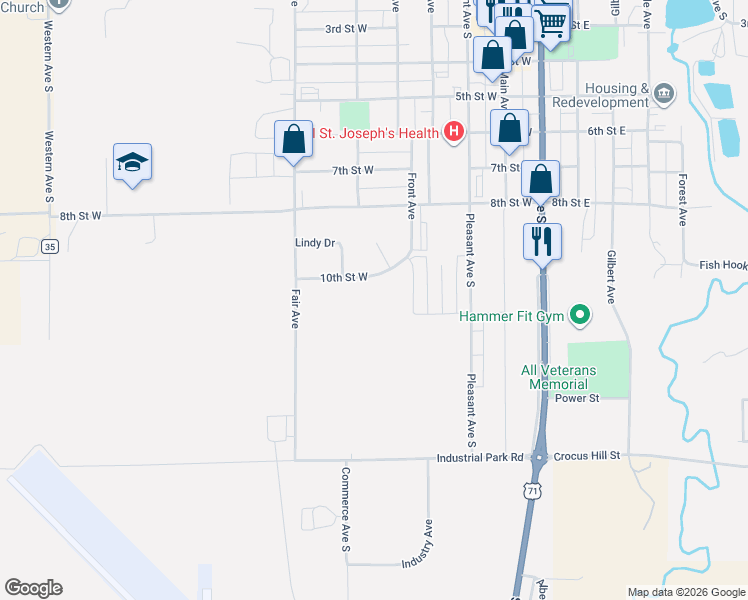 map of restaurants, bars, coffee shops, grocery stores, and more near 514 10th Street West in Park Rapids